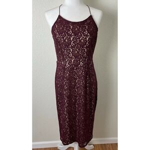 Sopranos Maroon Cross back Midi Lace Sweetheart Dress Sz XL